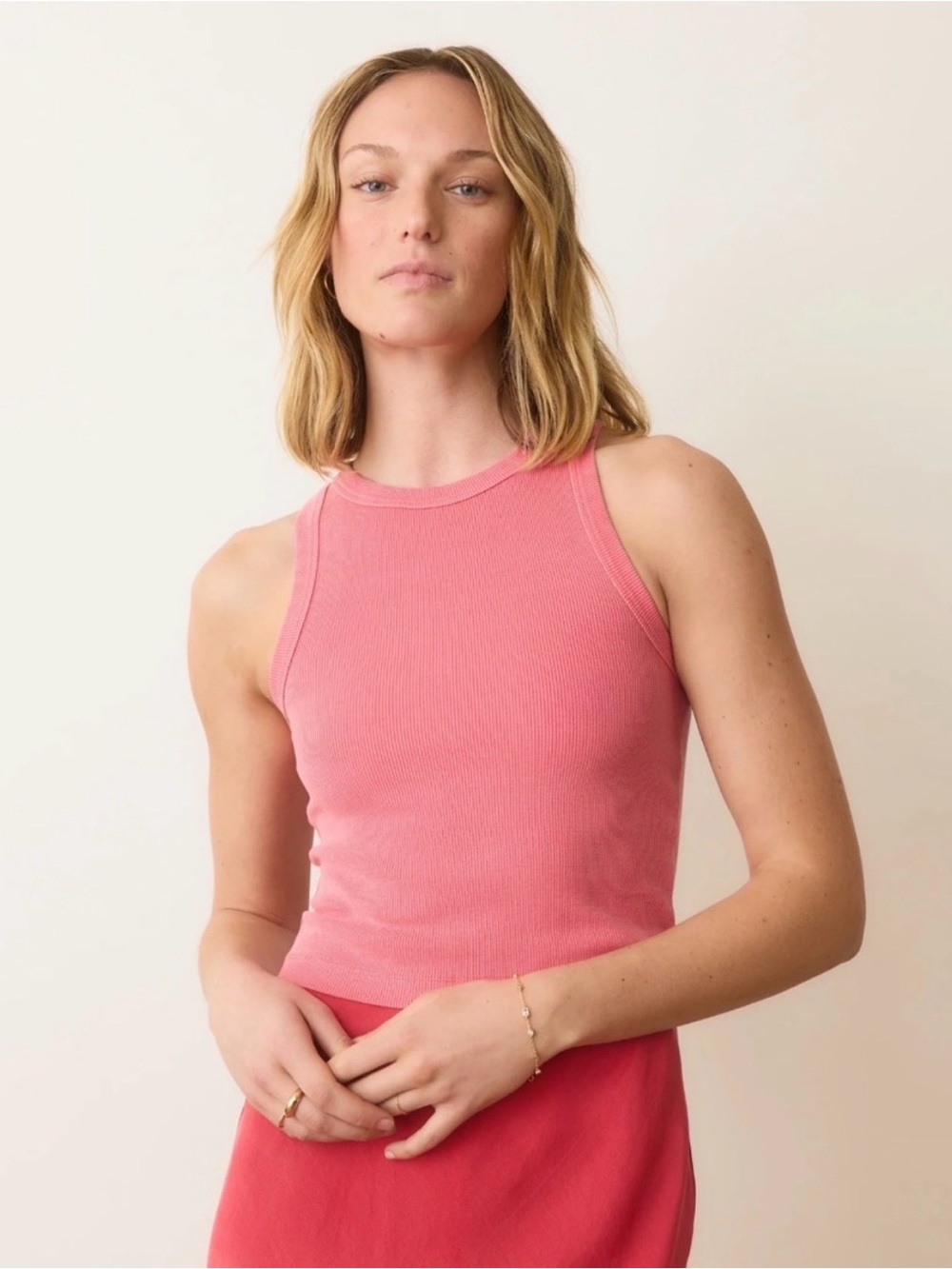 Marine Layer Lexi Ribbed High Neck Tank in Pink